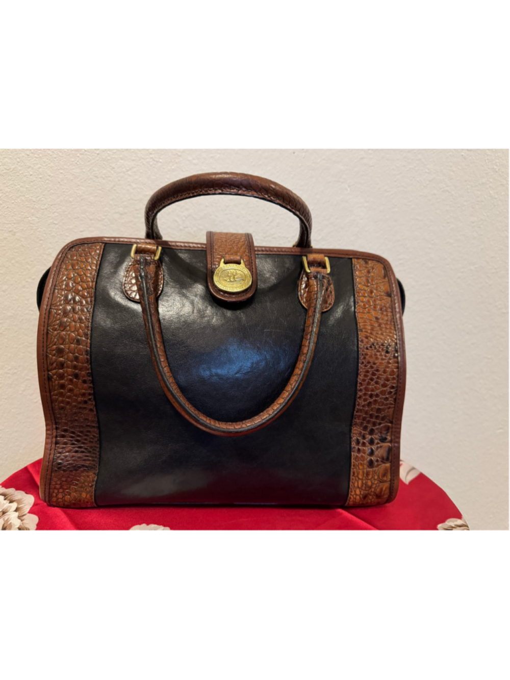 Brahmin Tuscan Collection Black Brown Croc leather satchel bag - Picture 2 of 13